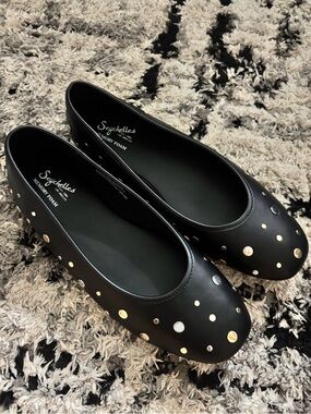Seychelles Black Ballet Flats with Mixed Metal Studs